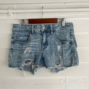 American Eagle Outfitters Light Blue Distressed Jean Midi Shorts